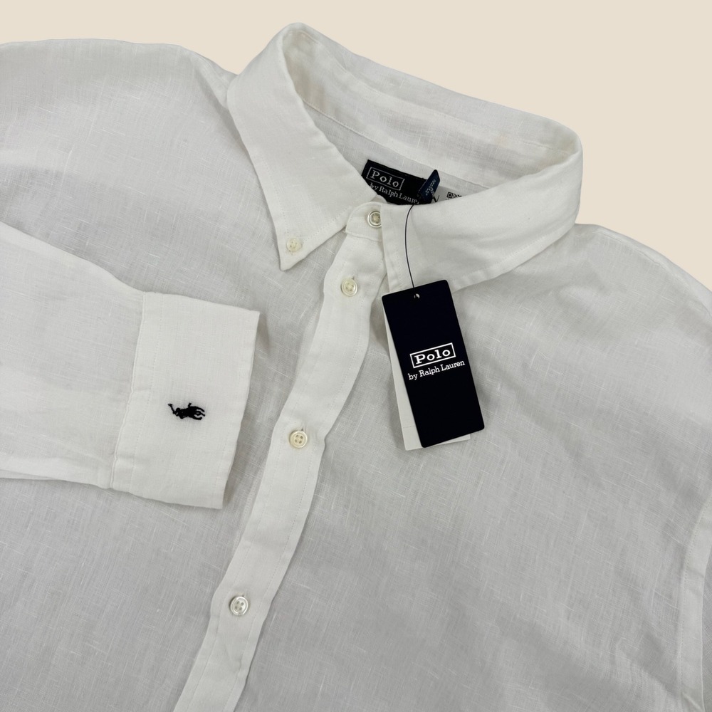 Polo by Ralph Lauren Mens XL White Linen Long Sleeve Button Down Shirt NEW
